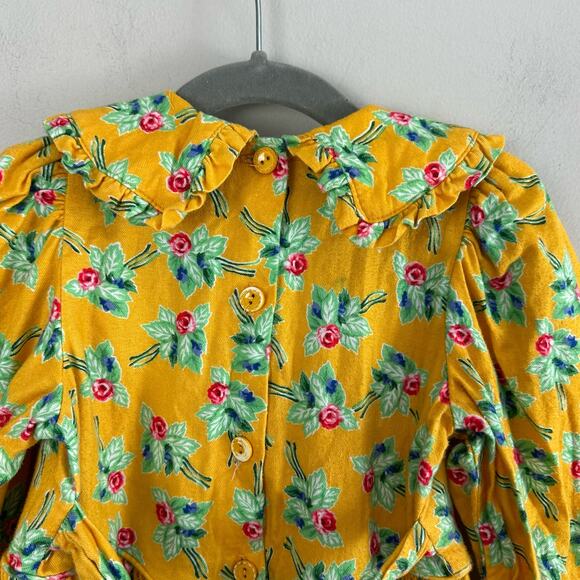 Mousefeathers Mustard Yellow Floral Prairie Ruffle Dress 5 5T Peter Pan Collar - Picture 5 of 8